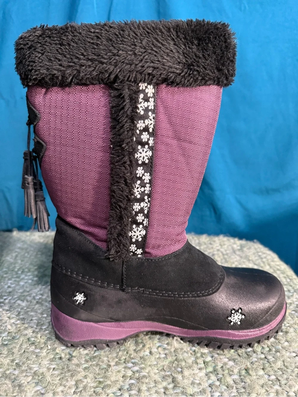 Baffin Adele Junior Kids Purple Winter Snow Boots with Faux Fur Trim